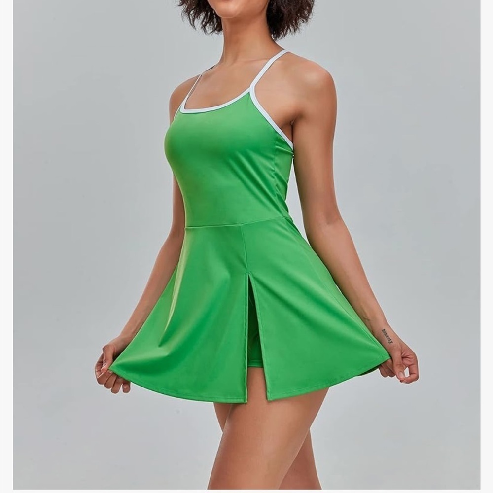 Nwot Vibrant Green Athletic Mini Sundress with Spaghetti Straps